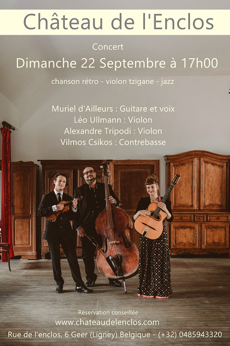 Affiche. Château de l|Enclos. Concert - chanson rétro - violon tzigane - jazz. 2019-09-22